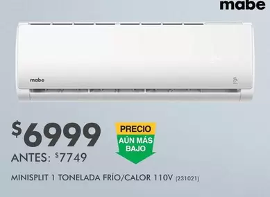 Oferta de Mabe - Minisplit 1 Tonelada Frío/Calor 110V por $6999 en The Home Depot