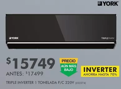Oferta de York - Triple Inverter 1 Tonelada F/C 220V por $15749 en The Home Depot