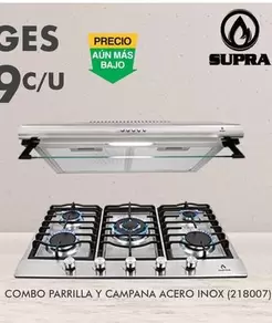 Oferta de Supra - Combo Parrilla Y Campana Acero Inox por $6799 en The Home Depot