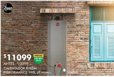 Oferta de Rheem - Calentador Performance 190l LP  por $11099 en The Home Depot