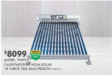 Oferta de Era - Calentador De Agua Solar 18 Tubos 180l Baja Presion  por $8099 en The Home Depot