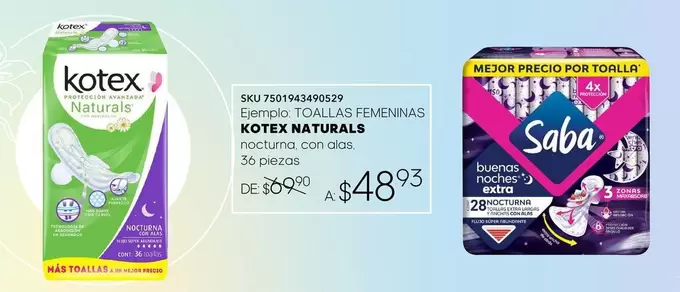 Oferta de Kotex - 5CU 75CU 75UQ19349629 por $48.93 en Del Sol