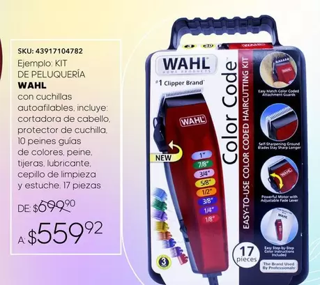 Oferta de Ejemplo, Kit De Peluqueria Wahl por $559.92 en Del Sol