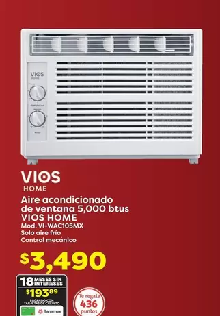 Oferta de Vios - Aire Acondicionado De Ventanas 5,000 Btus por $3490 en Soriana Híper