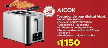Oferta de Modelo - Tostador De Pan Digital Aicok por $1150 en Soriana Híper