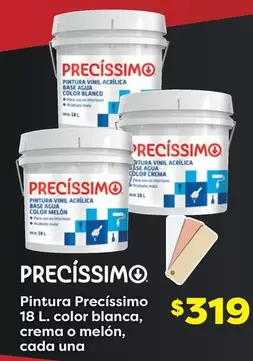 Oferta de Pintura Precissimo 18 L Color Blanca, Crema O Melón, Cada Una por $319 en Soriana Híper