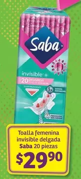 Oferta de Saba - Toalla Femenina Invisible Delgada por $29.9 en Soriana Híper
