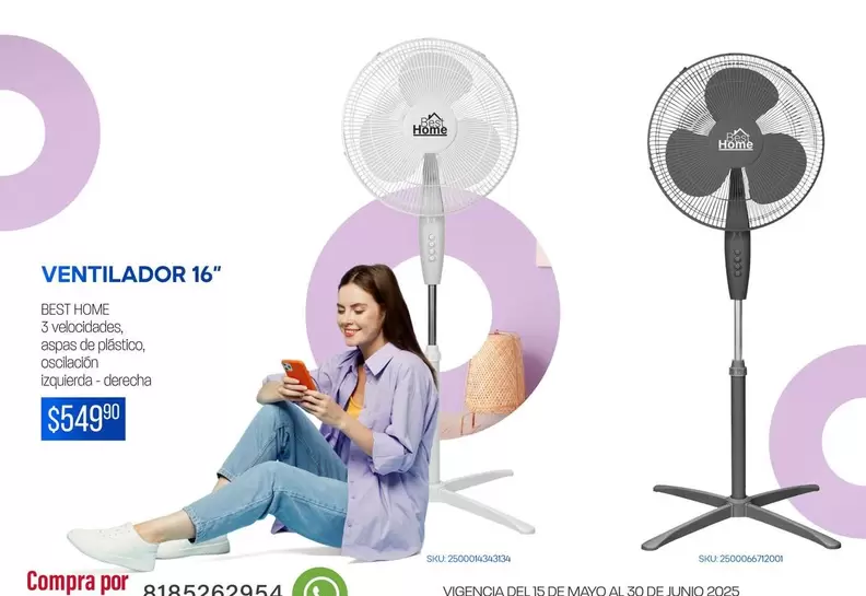 Oferta de Best Home - Ventilador 16'' por $549.99 en Del Sol