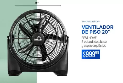 Oferta de Best Home - Ventilador De Piso 20" por $999.9 en Del Sol