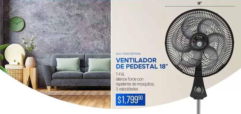 Oferta de T-fal - Ventilador De Pedestal 18" por $17.99 en Del Sol