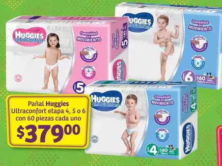 Oferta de Huggies - Panal Ultraconfort Etapa 4,50 6 por $379 en Soriana Híper