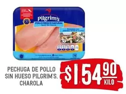 Oferta de Pilgrim's - Pechuga De Pollo Sin Hueso Charola por $154.9 en Soriana Híper